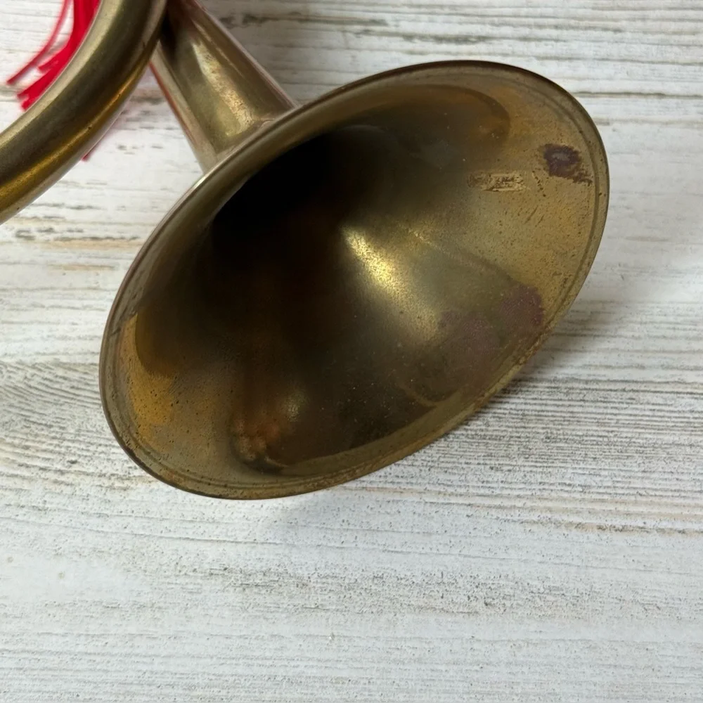 Vintage Brass French Horn Wall Decor Tassel Cording Christmas Holiday Decor